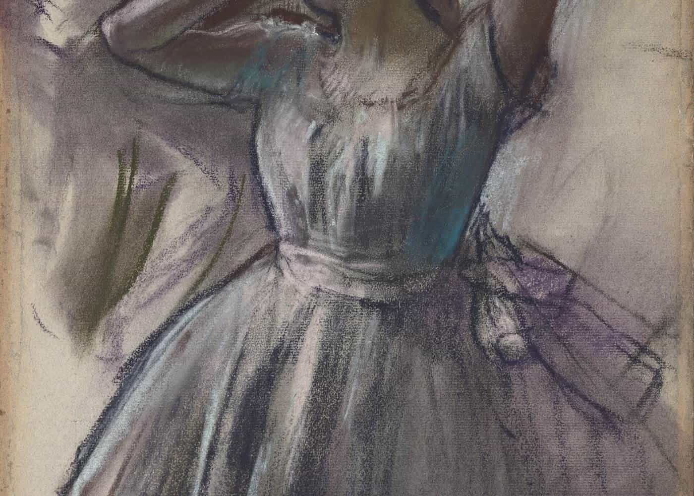 A Degas pastel of a dancer stretching